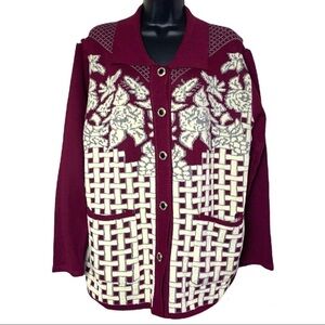 Vintage 🧚‍♀️Lishafushi Burgundy/Cream Knitted Sweater/Cardigan Size XXXL